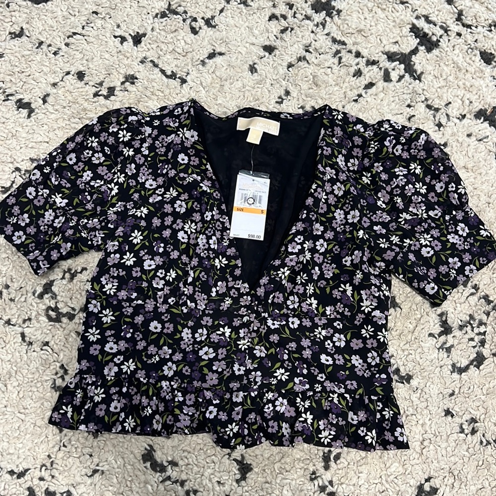 NWT Michael Kors V neck Floral Top, Size S